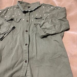 SHEIN Olive Jacket/ Shirt  with Pearl Details Size S